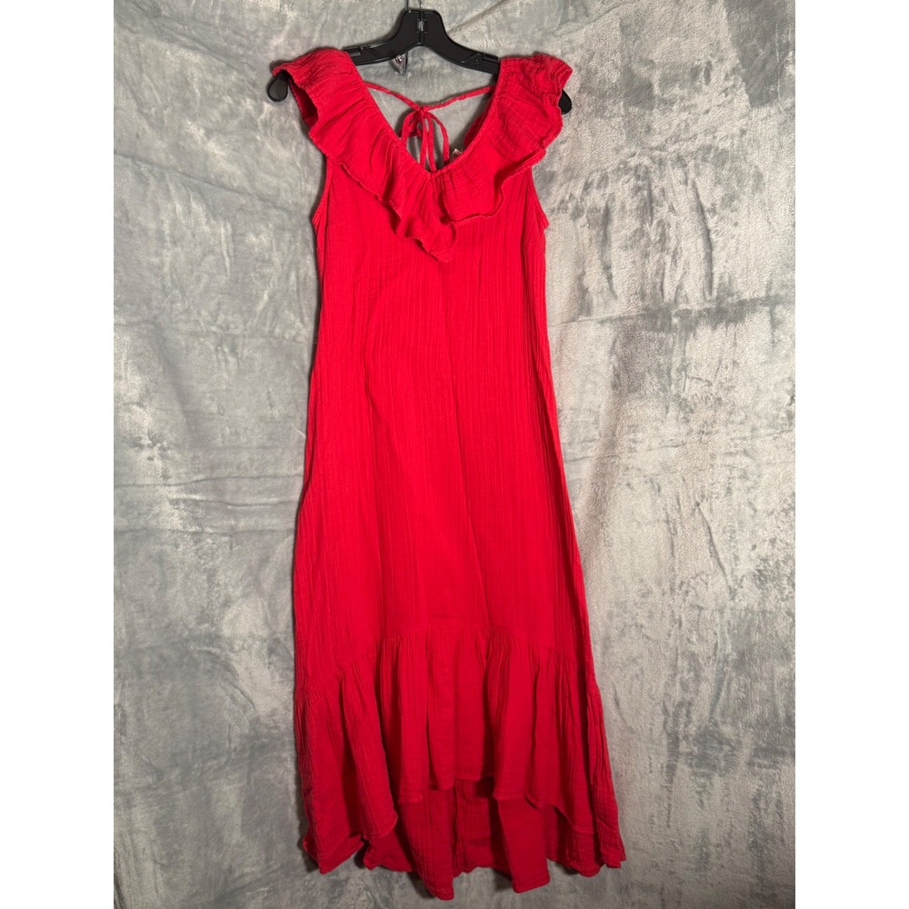 Vineyard Vines Lighthouse Red Ruffle Double Gauze Midi Dress XS 100% cotton